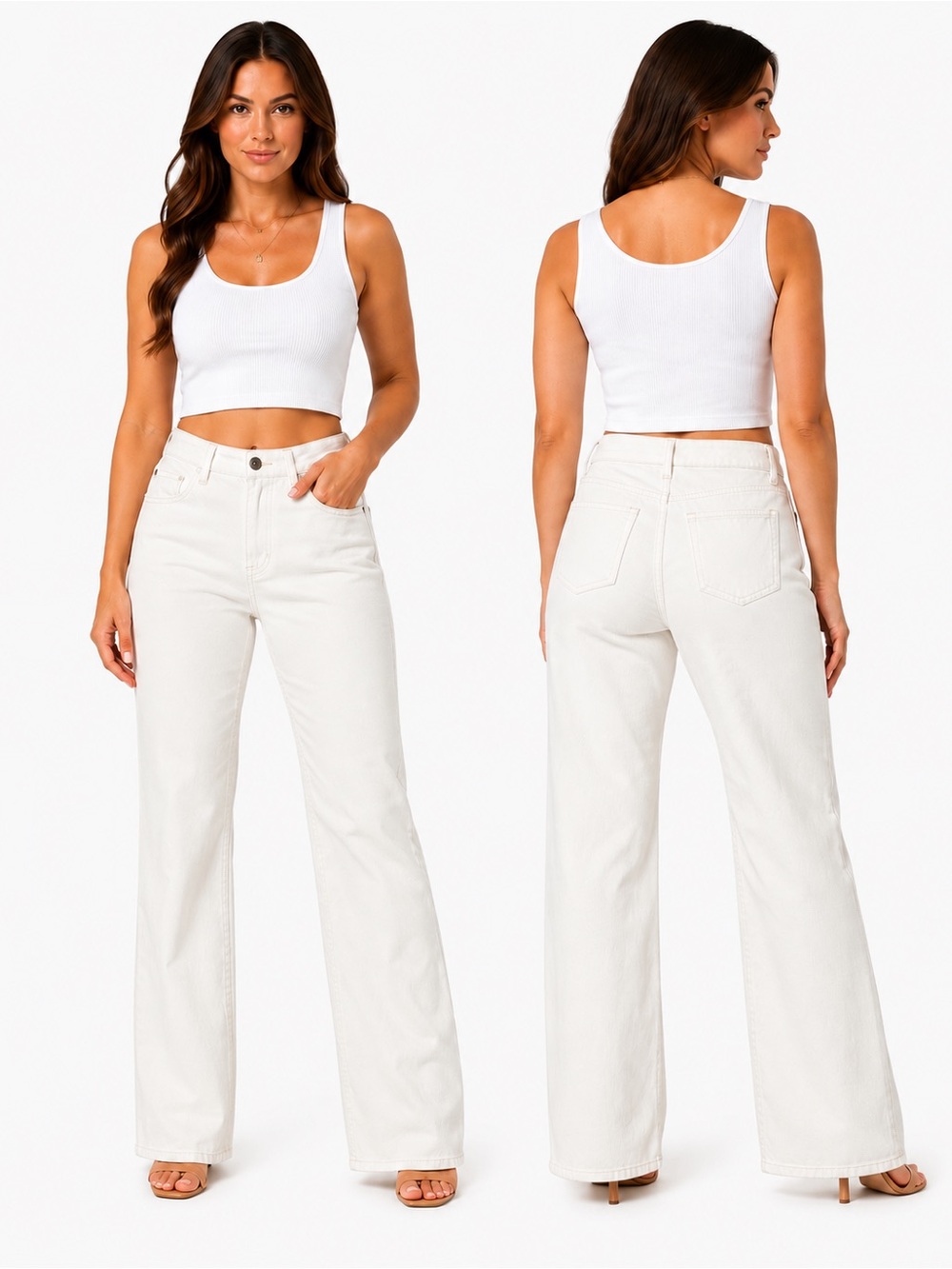COS Column Straight-Leg Jeans Chalk Off-White High Rise Rigid Denim 27 Cotton